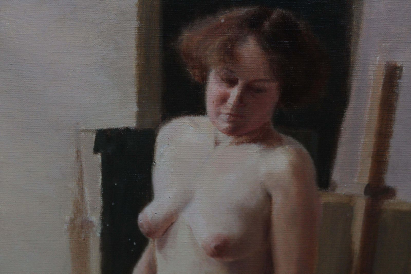 E.A. Jayseated Nude Model In Art Class   British 40's Slade School Portrait Oil Paintingcirca 1940 photo vinterior
