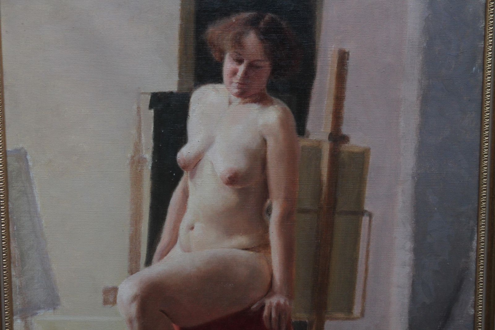 E.A. Jayseated Nude Model In Art Class   British 40's Slade School Portrait Oil Paintingcirca 1940 photo buy