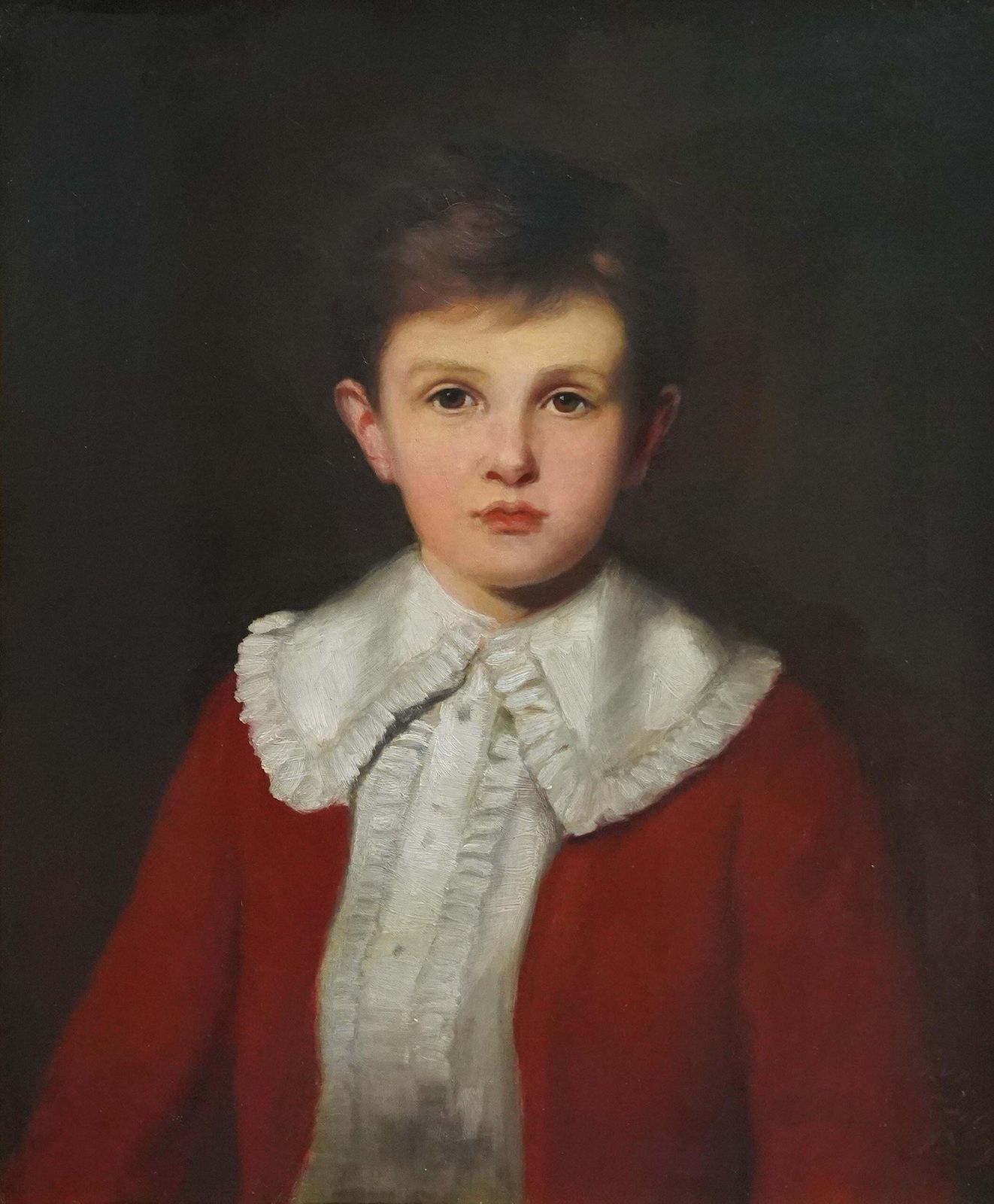 Gilbert Baldryportrait Of A Young Boy In Red Coat   British Victorian 1892 Art Oil Painting1892 photo furniture