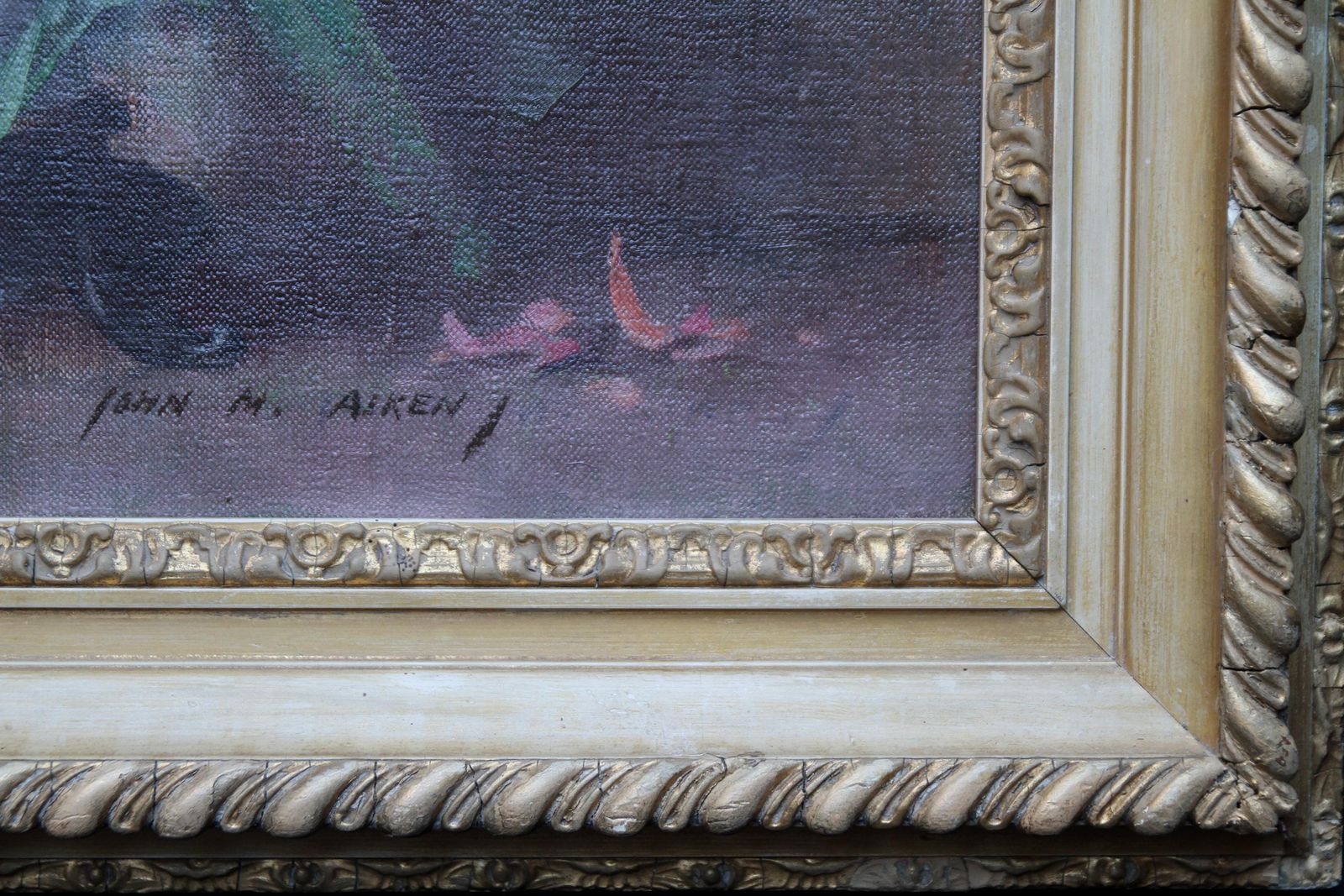 John Aikenscottish Floral   Scottish Art 1920's Oil Painting Still Life Floral Arangementcirca 1925 photo vinterior