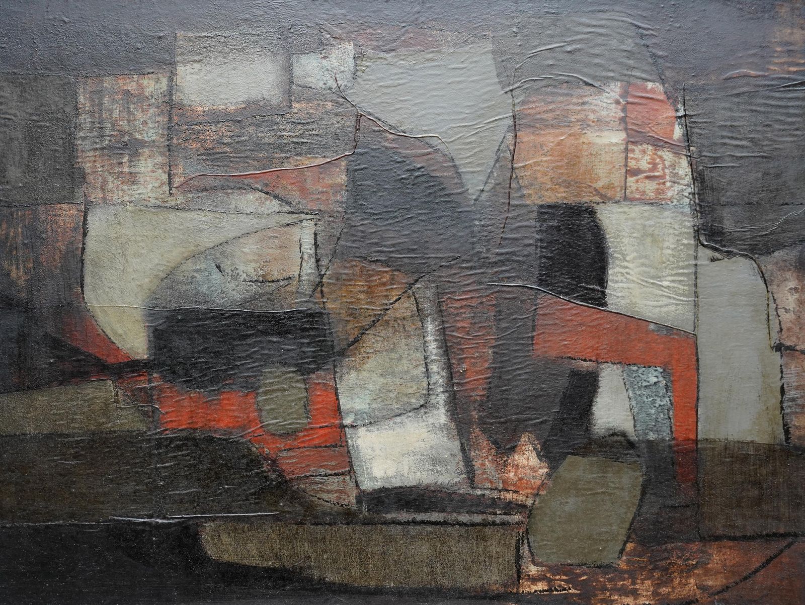 Borge Herman Hansenabstract Composition   Rock Fragment   Danish 1961 Abstract Art Oil Painting1961 photo furniture