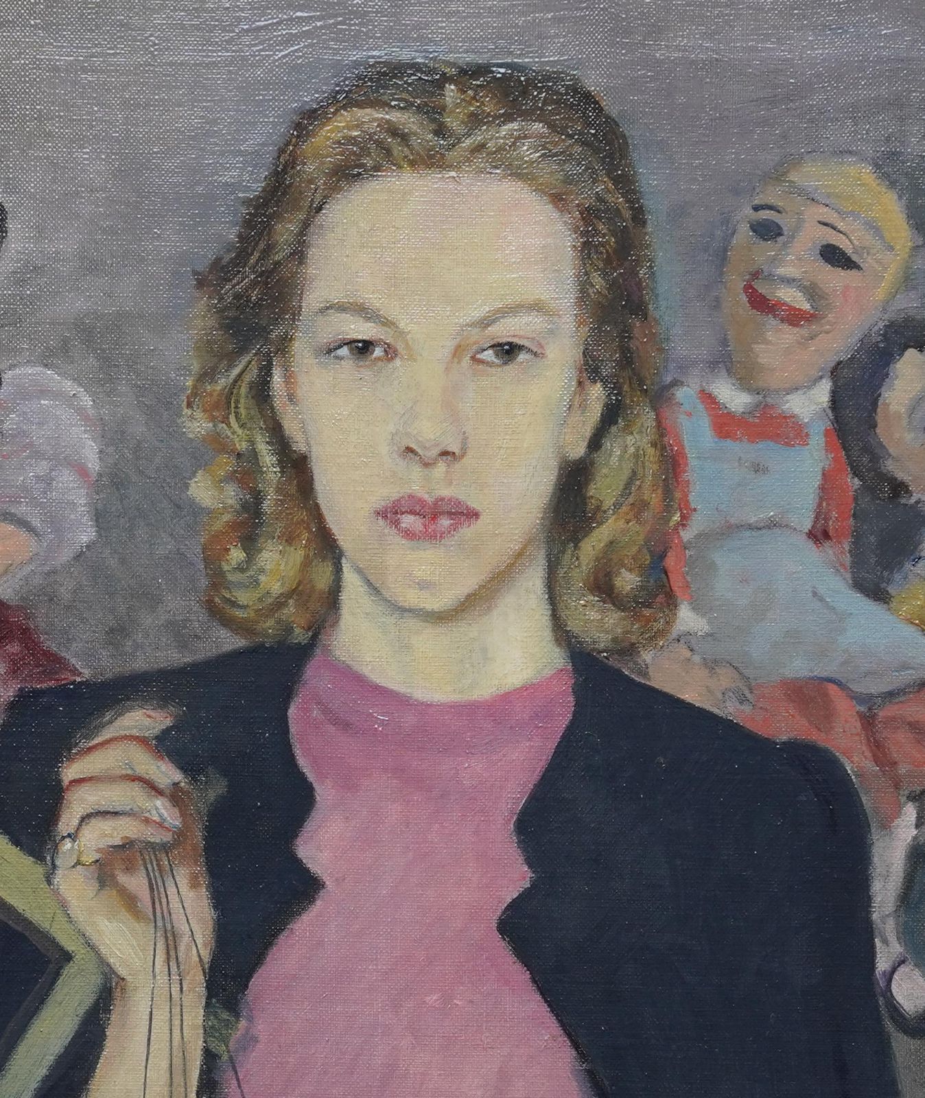 James Cleaverportrait Of Caroline And Her Puppets   British 1930s Theatrical Art Oil Painting1937 photo 2856.0