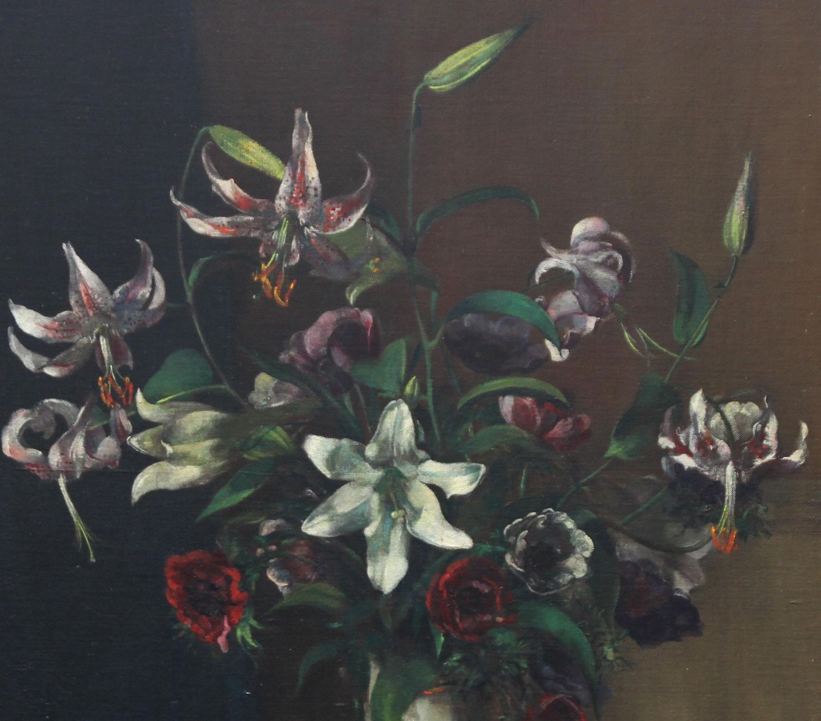 Margaret Evangeline Wilsonfloral Arrangement   British Art 1920's Oil Painting Still Life Lilies Flowerscirca 1925 photo for sale