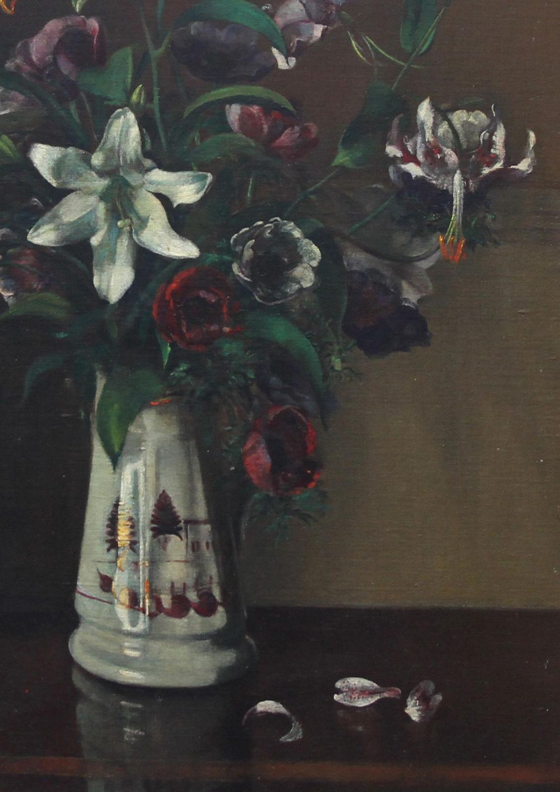 Margaret Evangeline Wilsonfloral Arrangement   British Art 1920's Oil Painting Still Life Lilies Flowerscirca 1925 photo vinterior