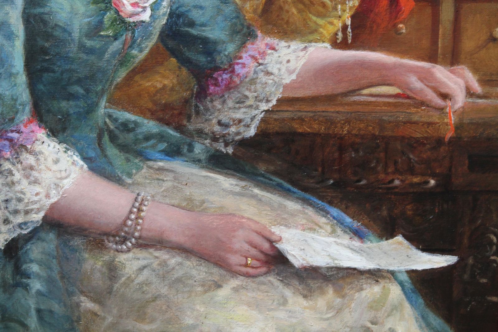 George Wellsportrait Of Chlorinda With Letter   British Art Victorian Genre Oil Painting Circa 1880 photo vinterior
