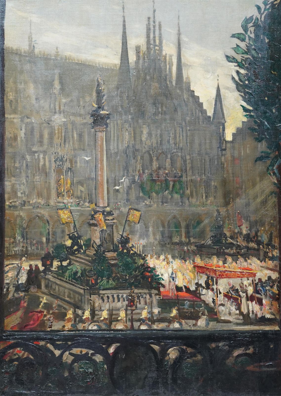 photo vinterior Celebrations At Marienplatz, Munich French 1900 Art City Landscape Oil Paintingcirca 1900