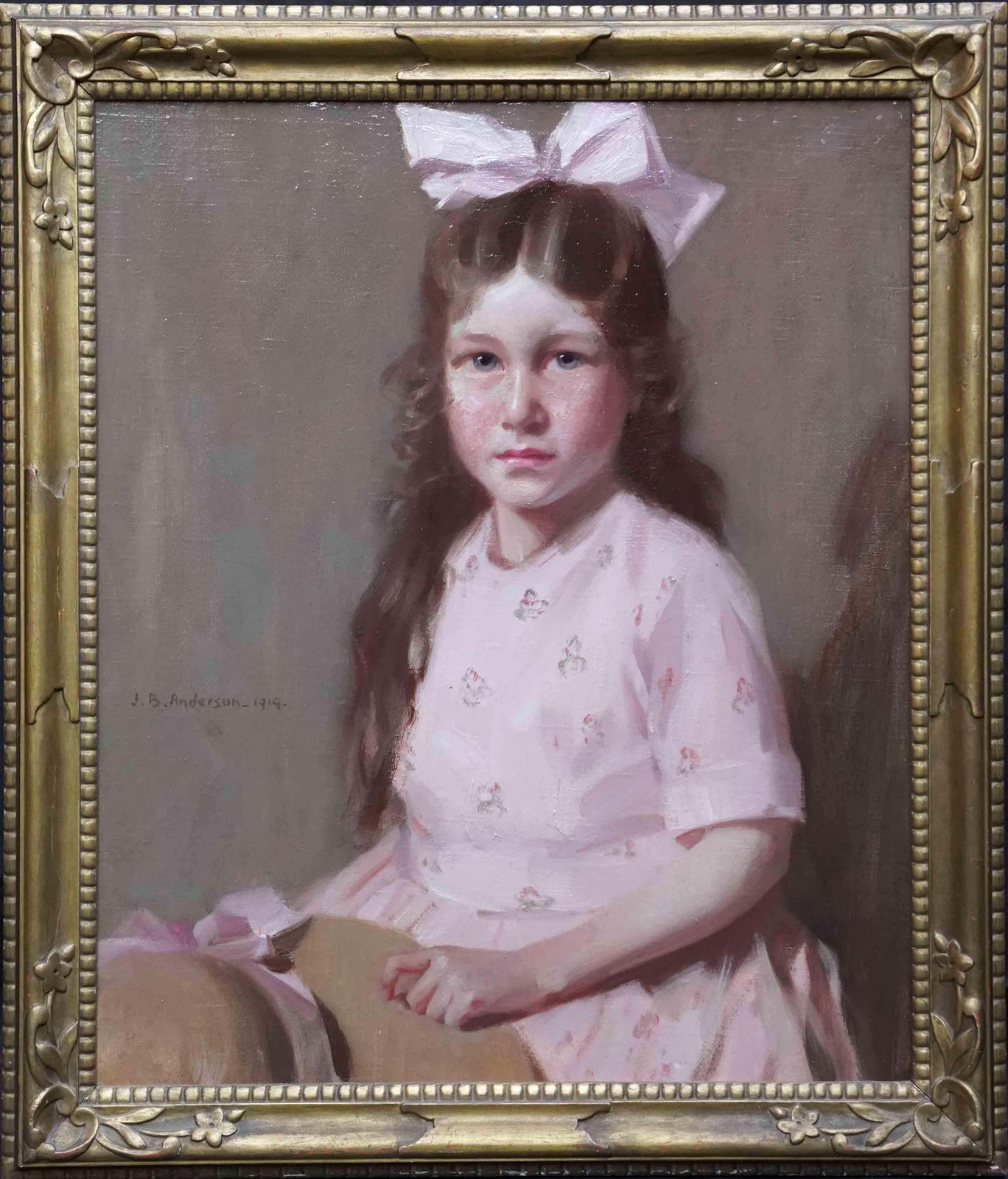 James Bell Andersonportrait Of A Girl With Hat   Scottish 1919 Art Oil Painting Edinburgh Artist1919