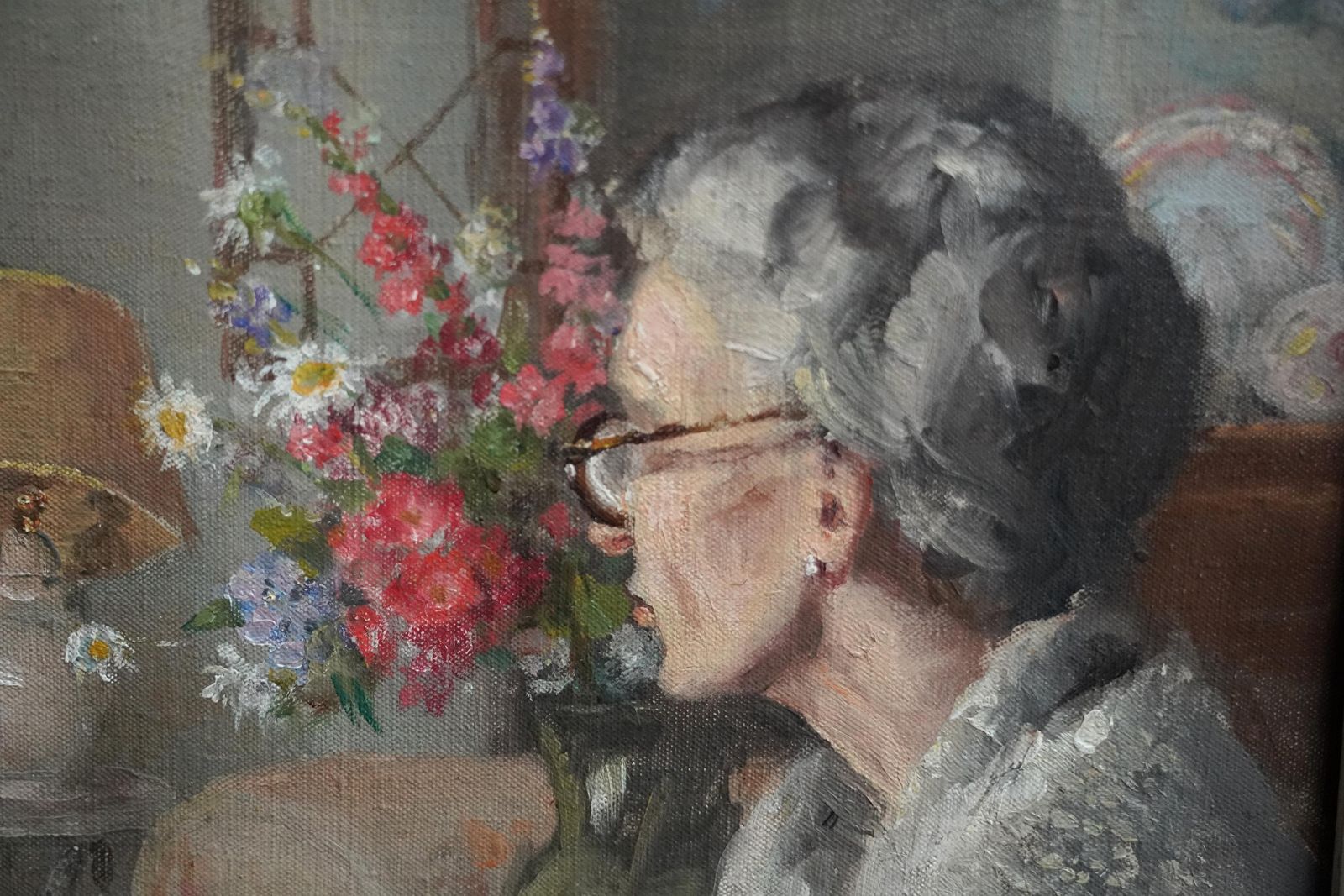 Anthony Devasgrandma And Grand Daughter In An Interior   British 40's Portrait Oil  Paintingcirca 1940 photo buy