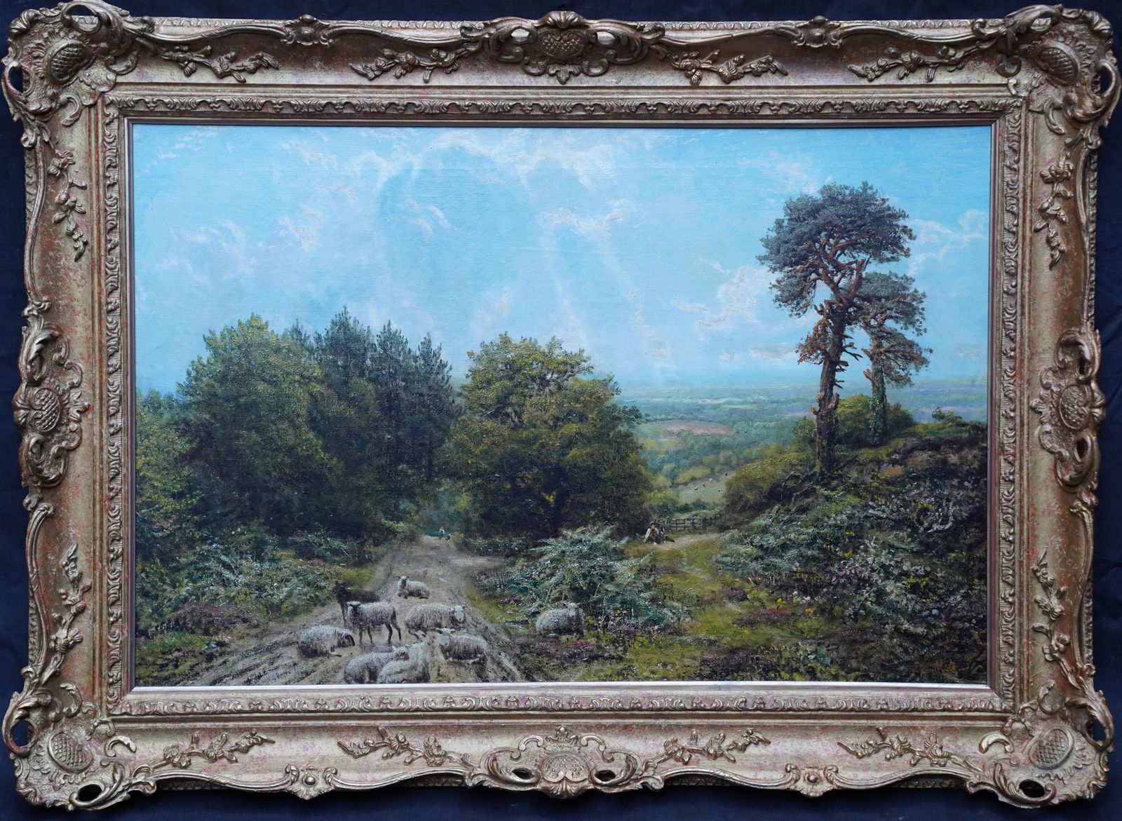 George William Motesheep In A Surrey Landscape   British Victorian Art Sunny Landscape Oil Paintingcirca 1870