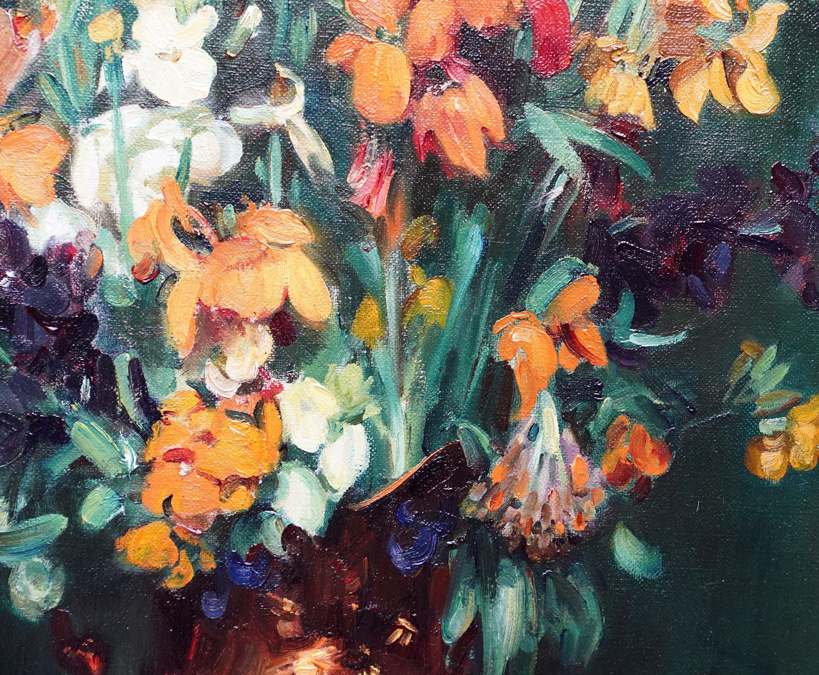 Andrew Lawstill Life Of Wallflowers   Scottish 1920's Exh. Floral Art Flower Oil Paintingcirca 1920 photo buy