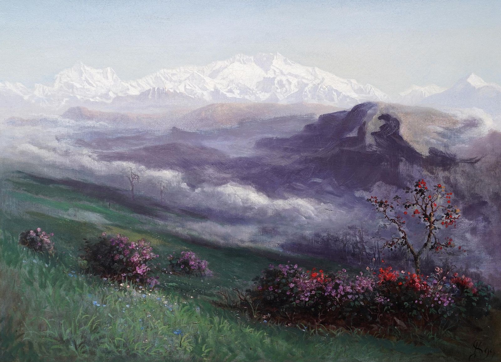 Arthur Severnlandscape With Distant Mountains   British Victorian Art Landscape Oil Painting 1899 photo furniture