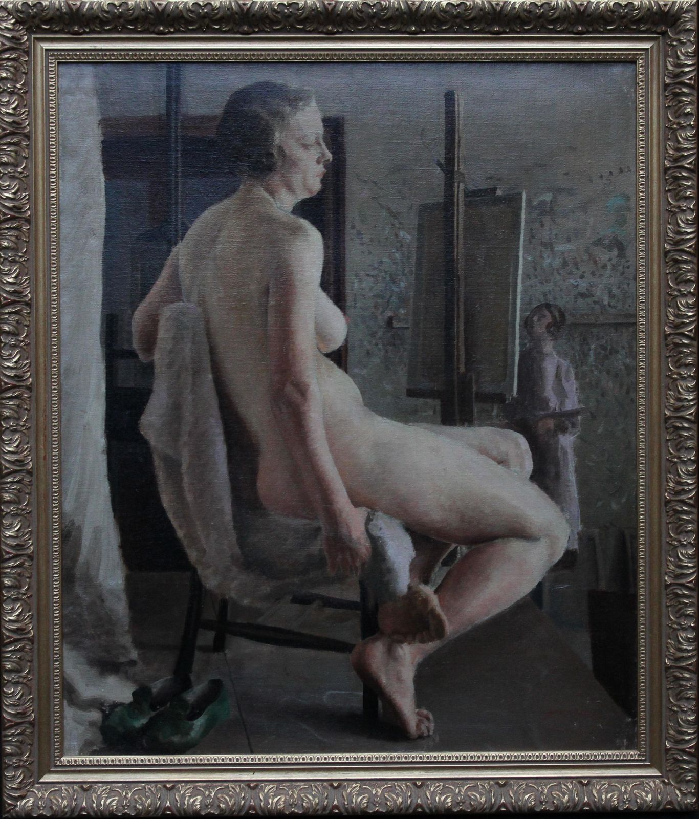 E.A. Jaynude In Life Class With Green Shoes   British 40's Slade School Art Oil Paintingcirca 1940