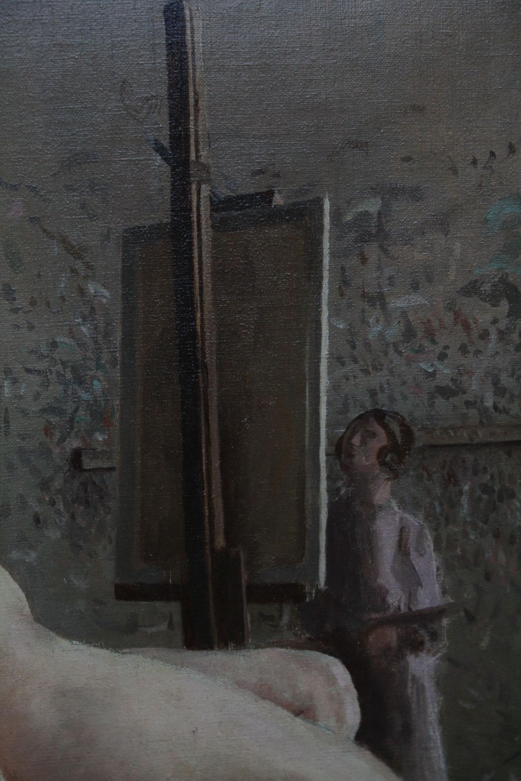 E.A. Jaynude In Life Class With Green Shoes   British 40's Slade School Art Oil Paintingcirca 1940 photo vinterior