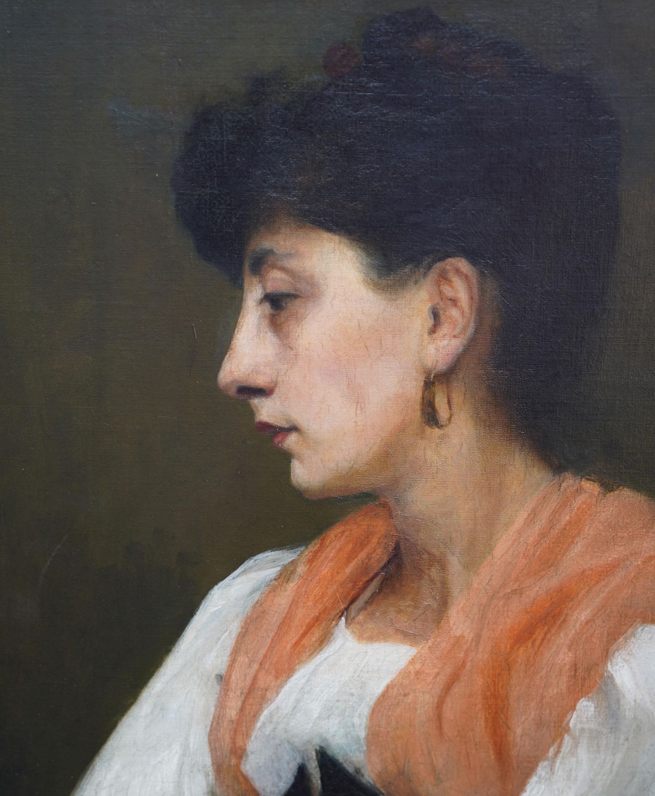 Ursula Wood (Att)portrait Of A Lady In Orange Shawl   British Edwardian Art Portrait Oil Paintingcirca 1910 photo Art