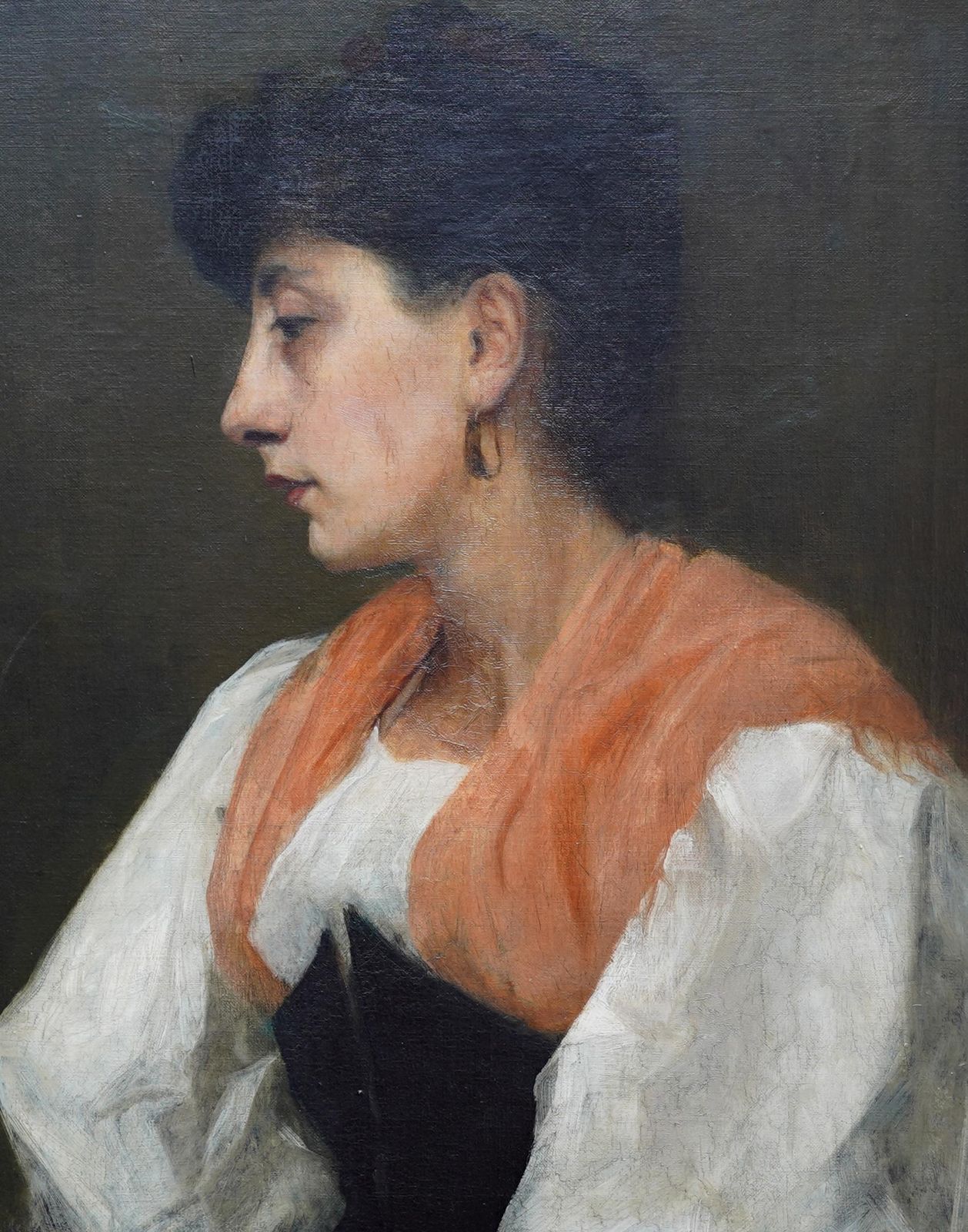 Ursula Wood (Att)portrait Of A Lady In Orange Shawl   British Edwardian Art Portrait Oil Paintingcirca 1910 photo vinterior