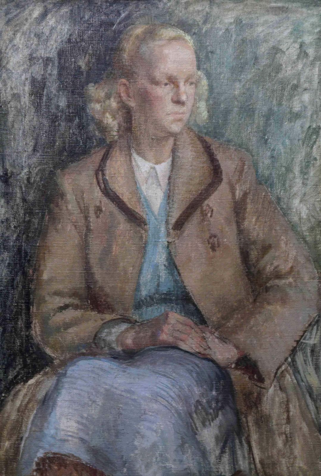 Constance Anne Parkerportrait Of A Lady    British 50's Post Impressionist Oil Painting Blonde Woman Circa 1955 photo furniture