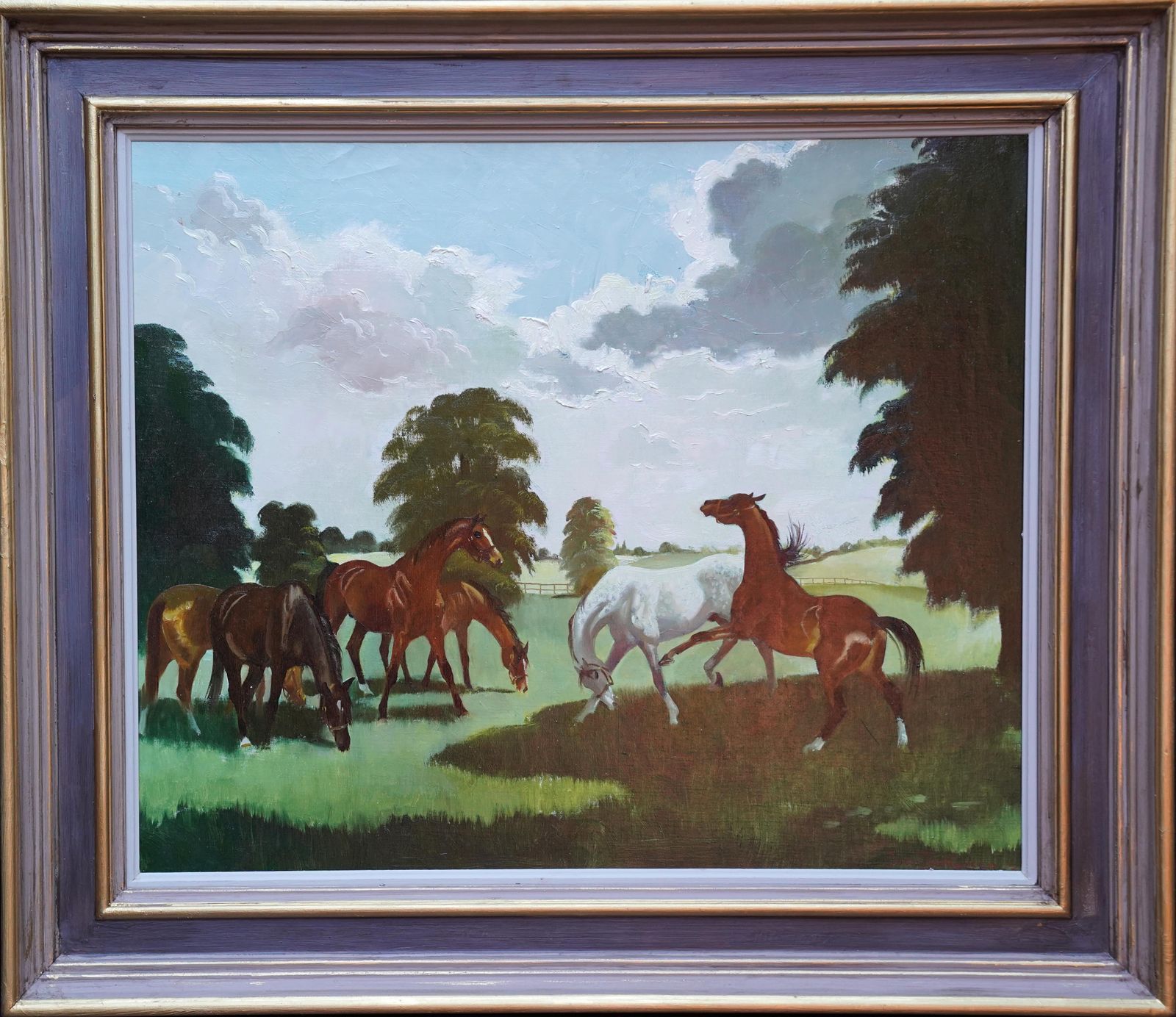 Doris Zinkeisenhorses In A Landscape   Scottish 1960's Equine Art Oil Painting Female Artistcirca 1960