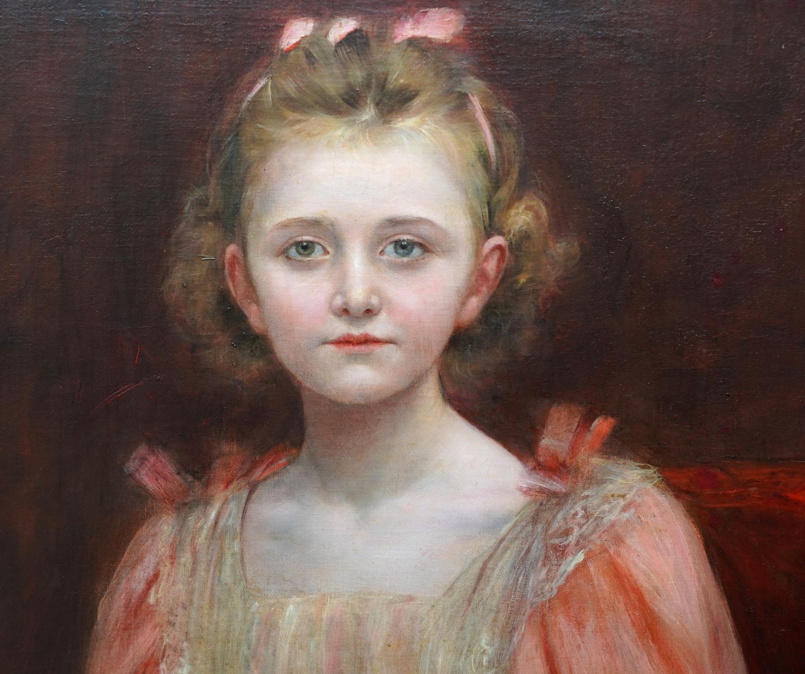 Georges Van Den Bosportrait Of A Young Girl In Peach Dress   Edwardian Art Oil Paintingcirca 1905 photo Art