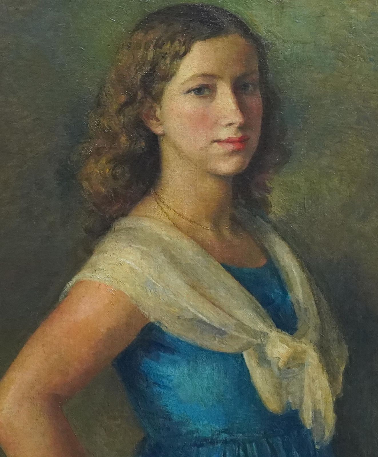 Lionel Ellisportrait Of A Girl In White Lace Shawl   British 1929 Art Portrait Oil Painting1929 photo Art