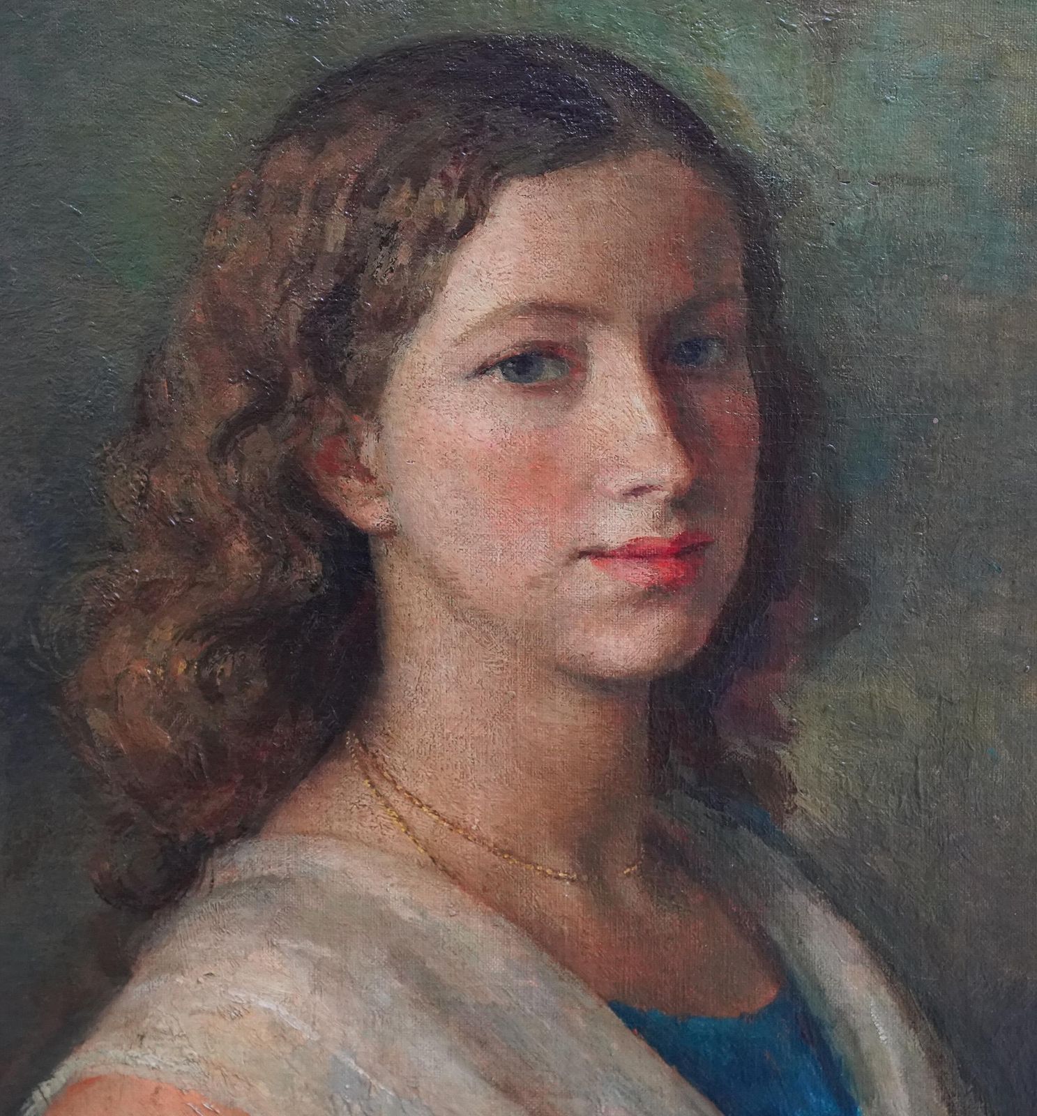 Lionel Ellisportrait Of A Girl In White Lace Shawl   British 1929 Art Portrait Oil Painting1929 photo vinterior