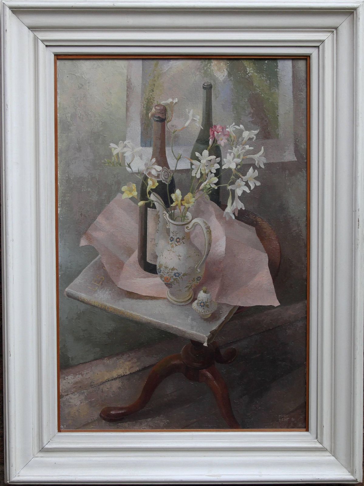 Mary Kent Harrisonfrench Coffee Pot   British Exh Art 1960s Floral Still Life Oil Painting Flowers1960