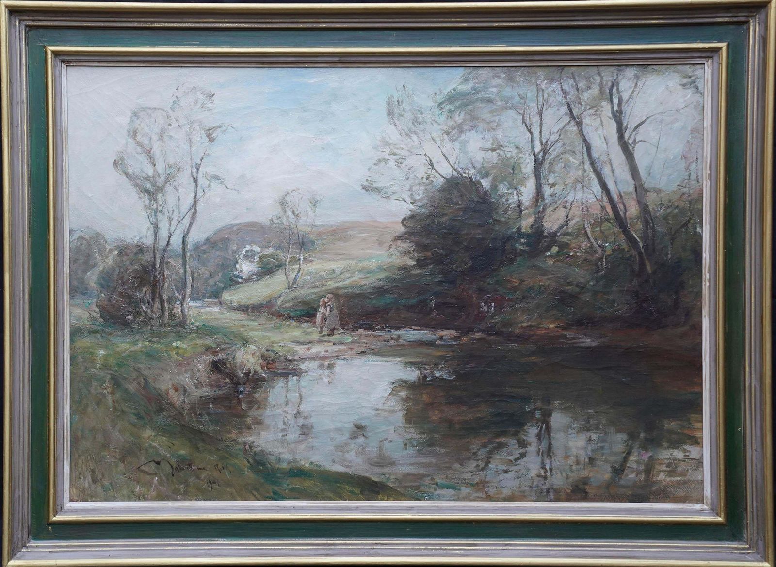 Art George Whitton Johnstonea Shady Pool   Scottish Edwardian Impressionist Art Landscape Oil Painting1901 photo