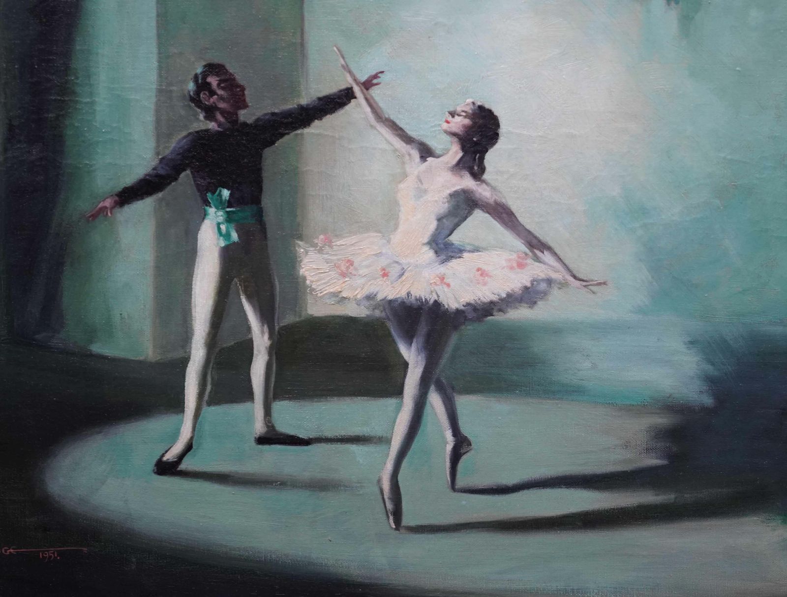 Elizabeth Bridgeballerinas Pas De Deux   British 1950's Ballet Dancers Art Oil Painting Dance1951 photo 3673.0