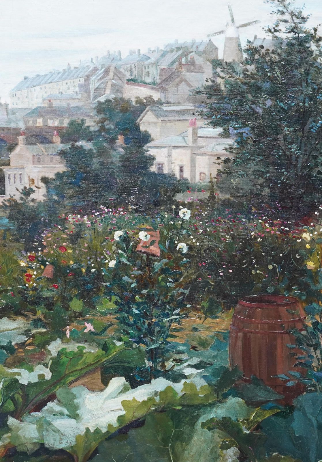 David Fultoncity Garden With Windmill Beyond   Scottish 19th Century Landscape Oil Paintingcirca 1890 photo for sale