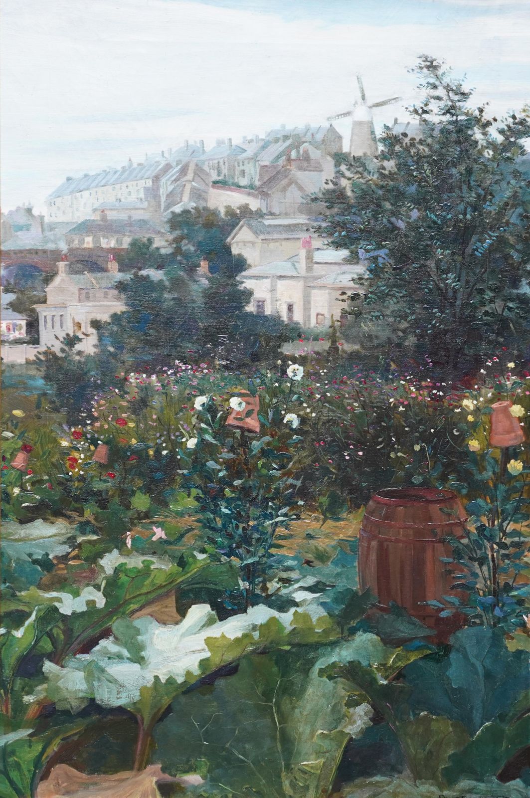 4693.0 David Fultoncity Garden With Windmill Beyond   Scottish 19th Century Landscape Oil Paintingcirca 1890 photo