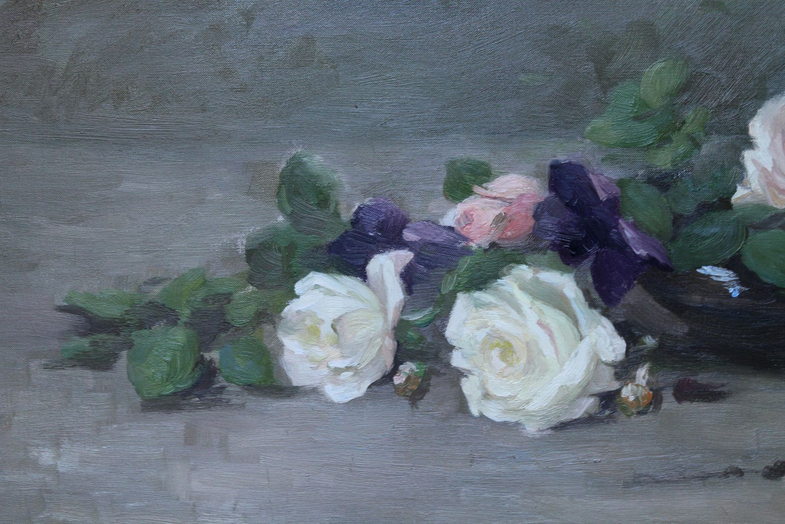 Louise Ellen Permanroses And Violets   Scottish Edwardian Art Floral Oil Painting Exhib 1908 Rsa1908 photo Art