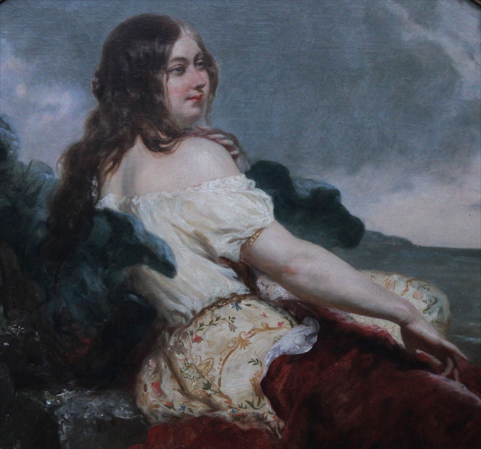 William Edward Frostportrait Of A Young Woman At The Seashore   British Victorian Art Oil Painting Circa 1840 photo for sale