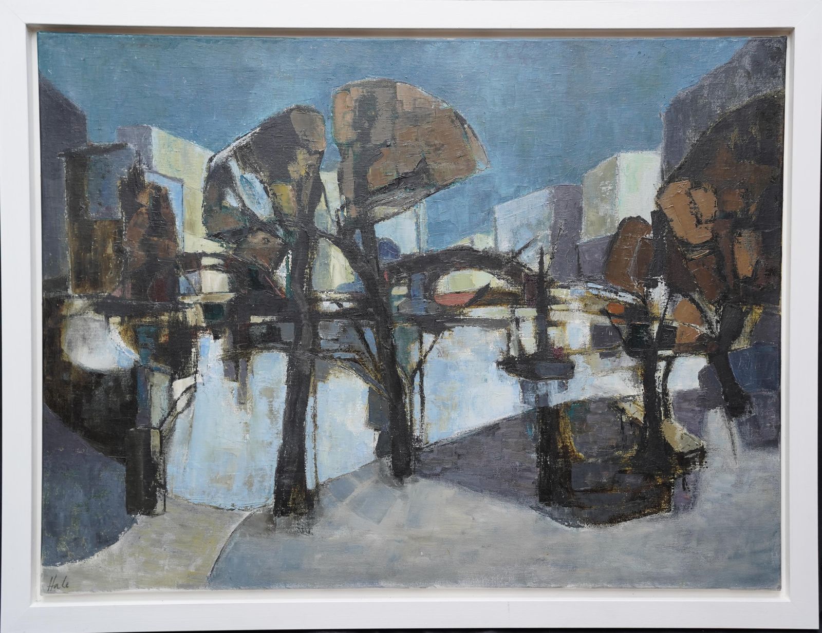 Helen Halewaterfront   British 1960's Art Abstract Expressionist Exhibited Oil Paintingcirca 1960