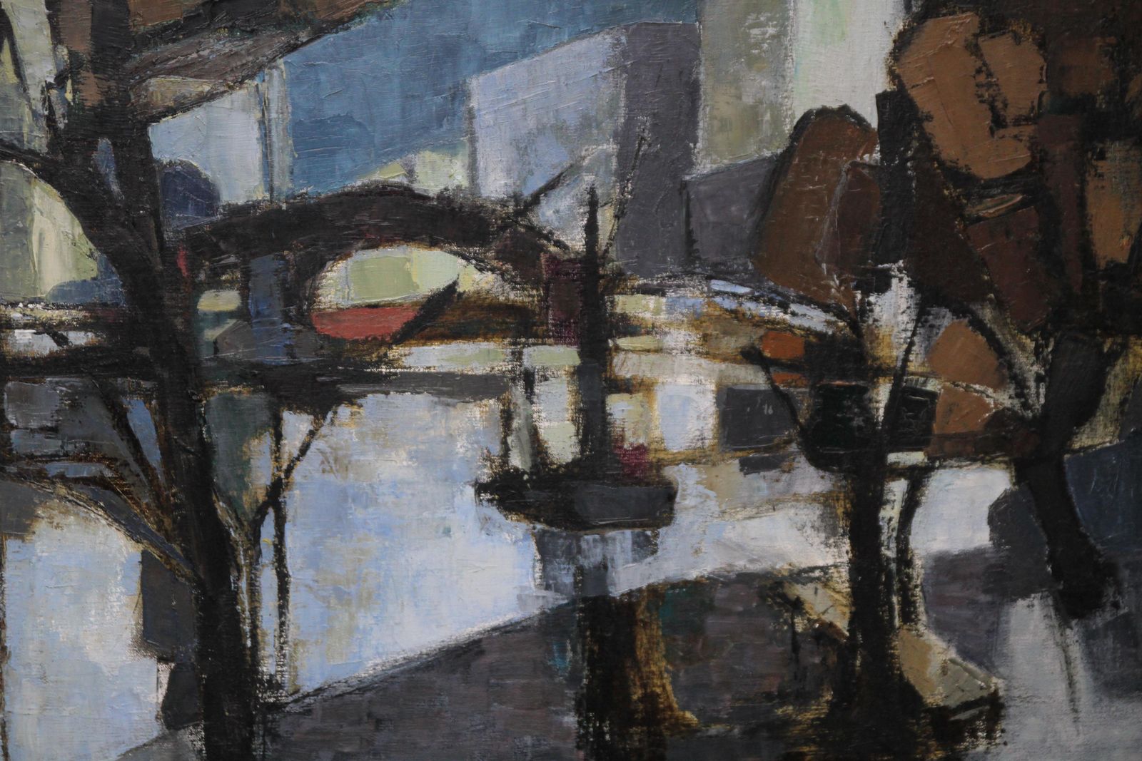 Helen Halewaterfront   British 1960's Art Abstract Expressionist Exhibited Oil Paintingcirca 1960 photo Art