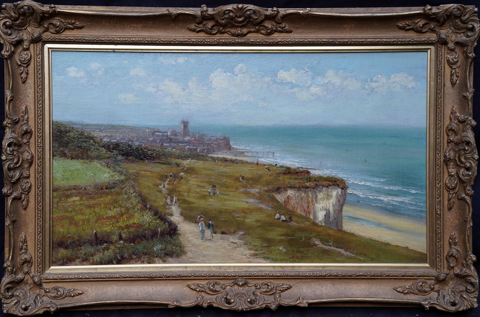 5101.0 Robert Finlay Mcintyrecromer Coastal Landscape From Cliffs   British 19th Century Art Oil Paintingcira 1880 photo