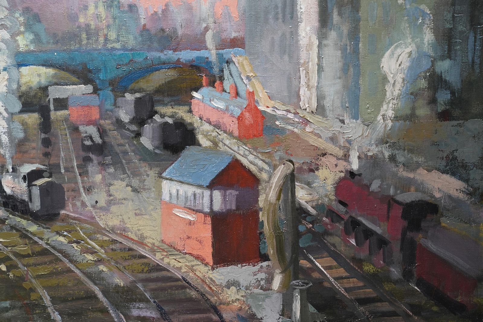 Harry Jefferson Barnesindustrial Railway Landscape   Scottish 50s Art Post Impressionist Oil Paintingcirca 1950 photo 5050.0