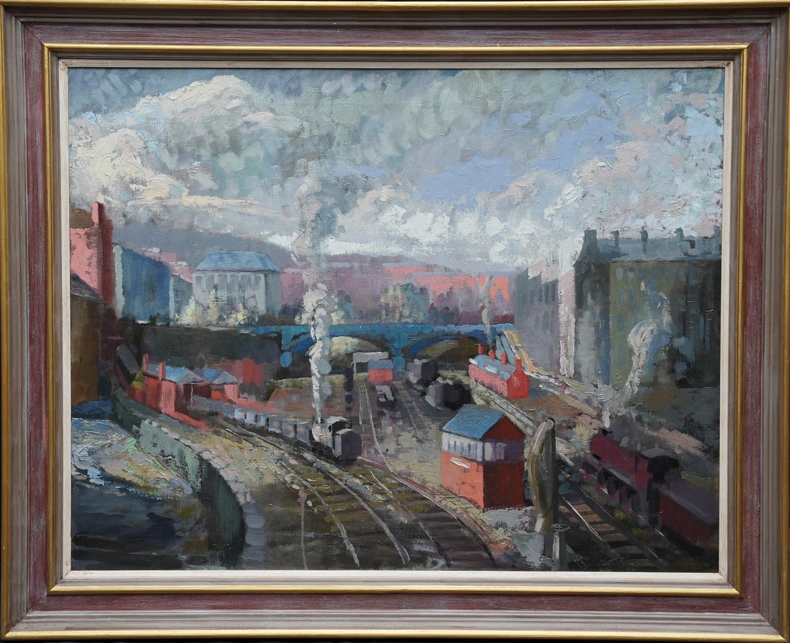 photo vinterior Harry Jefferson Barnesindustrial Railway Landscape   Scottish 50s Art Post Impressionist Oil Paintingcirca 1950