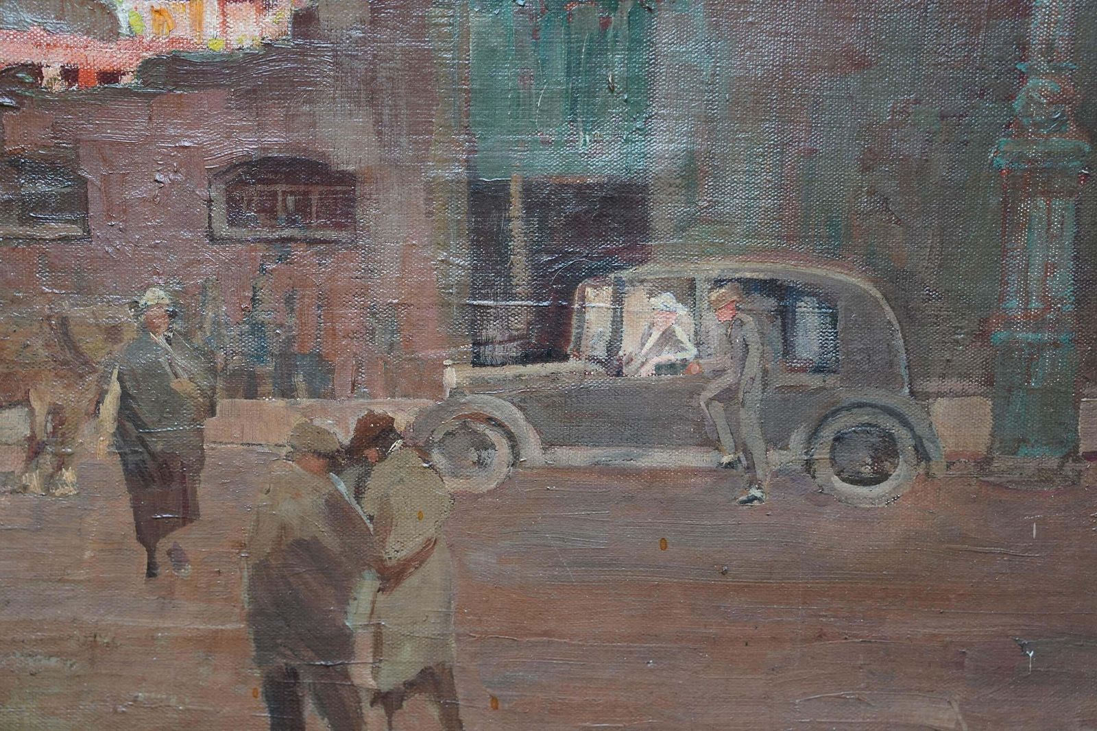 Edwin Glasgowtown Landscape With Figures   British 1930's Post Impressionist Oil Painting Art1936 photo for sale