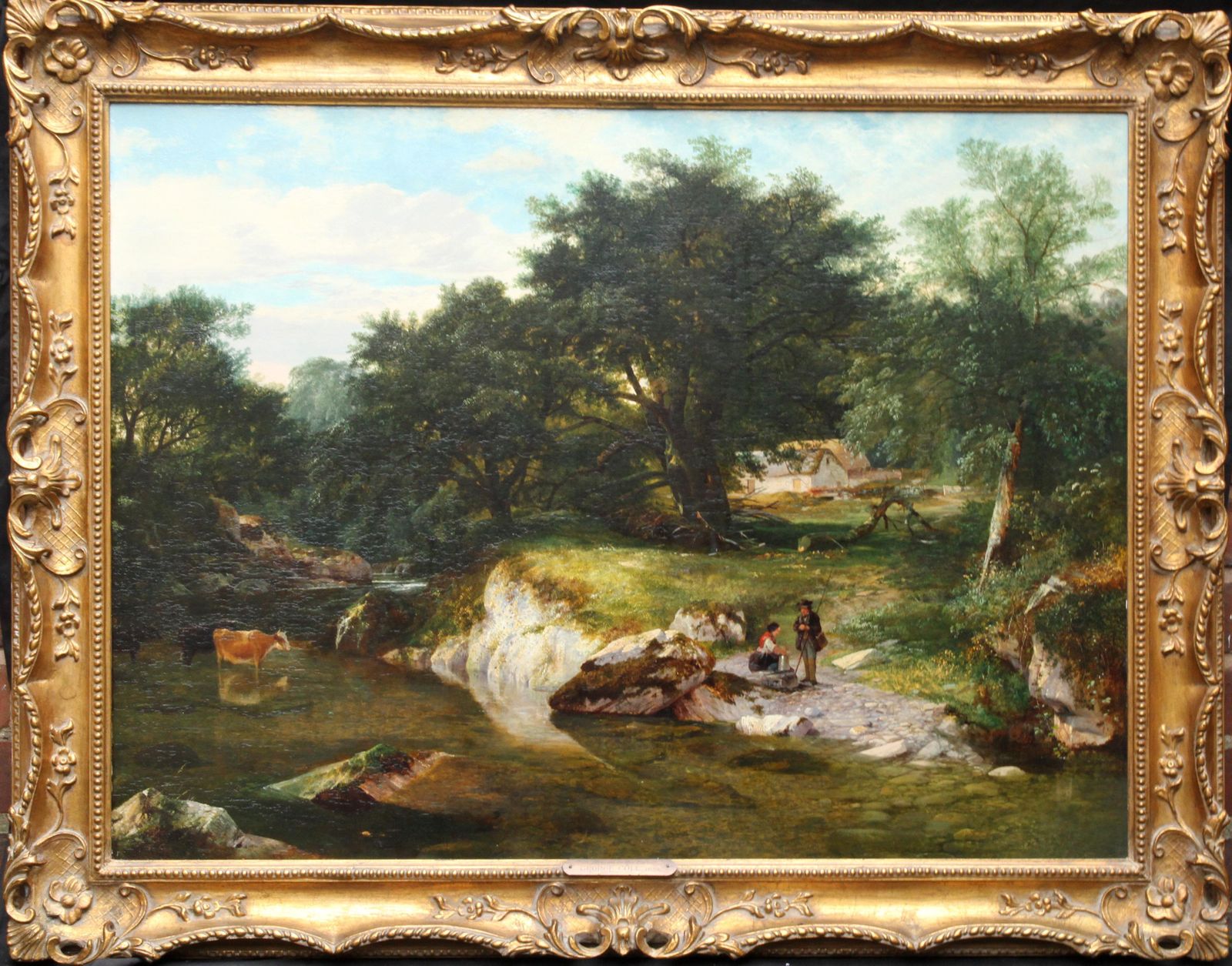 George Colea Stream In The Forest   British Victorian 1859 Art Landscape Oil Painting1859