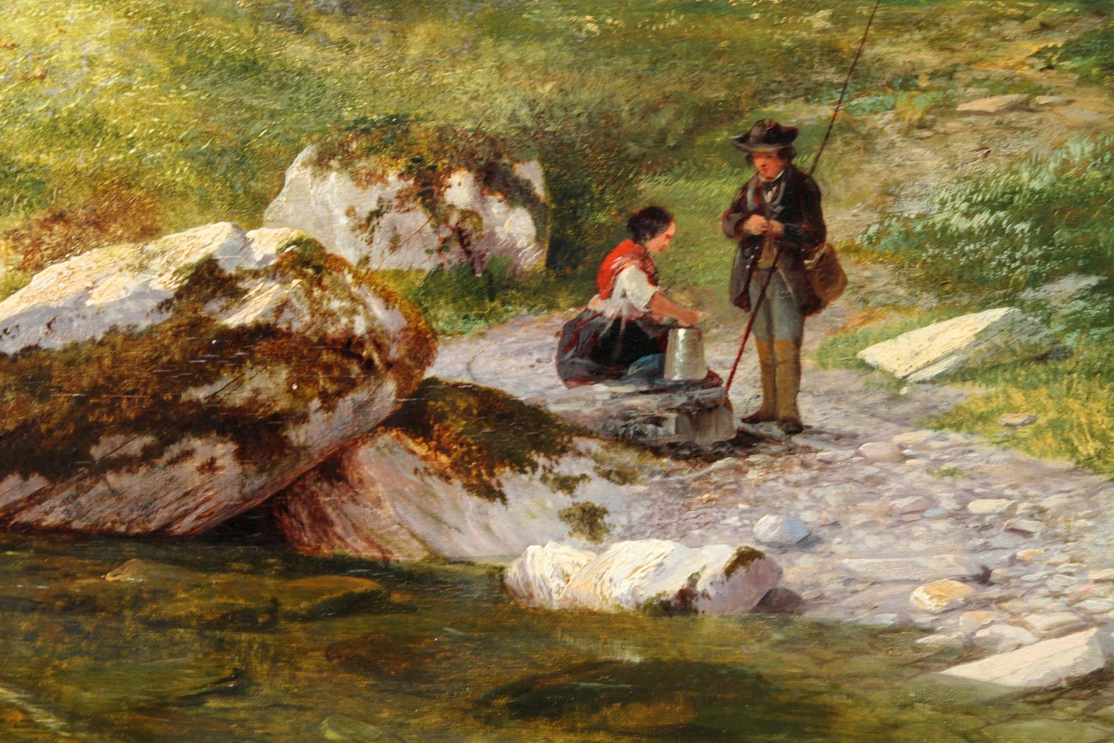 George Colea Stream In The Forest   British Victorian 1859 Art Landscape Oil Painting1859 photo vintage