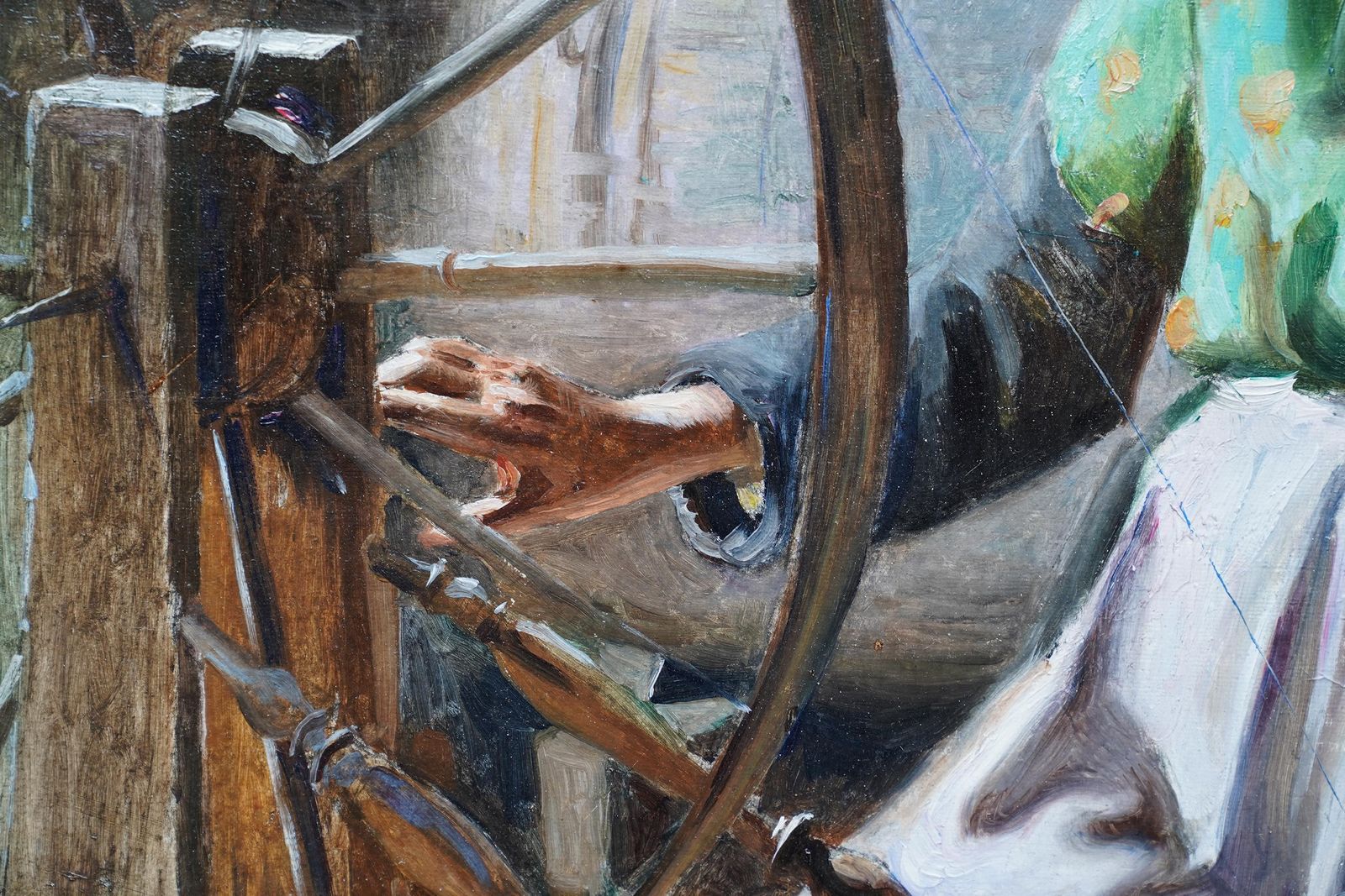 William Albert Ablettportrait Of Lady At Spinning Wheel   French 1901 Interior Portrait Oil Painting1901 photo 5611.0