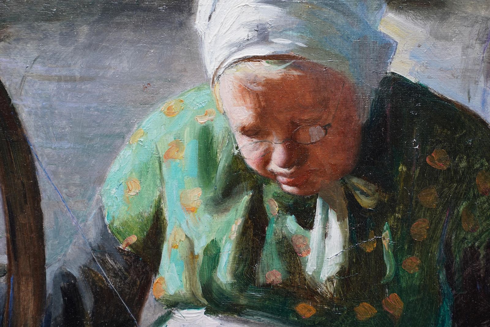 William Albert Ablettportrait Of Lady At Spinning Wheel   French 1901 Interior Portrait Oil Painting1901 photo buy