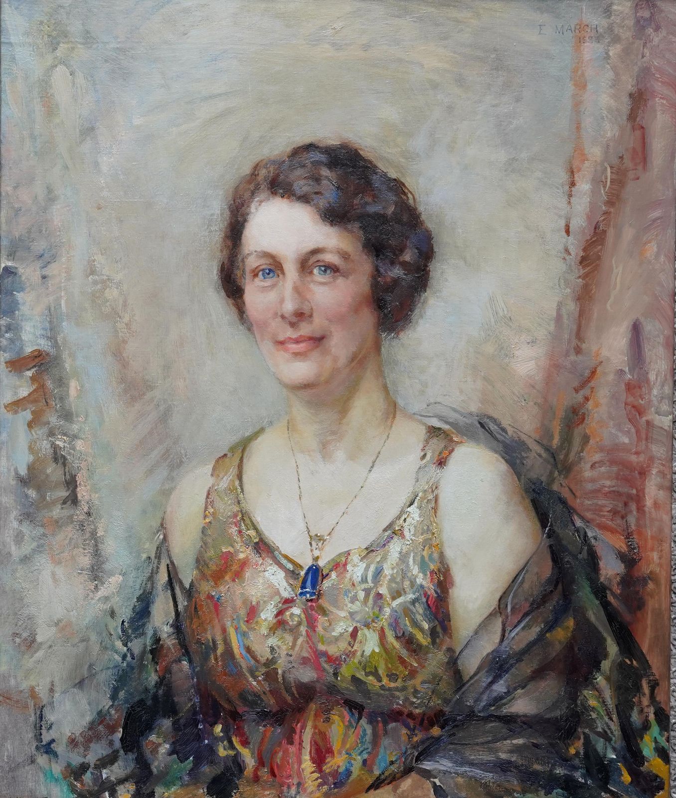 Elsie Marchportrait Of A Lady With Pendant   British Art Deco 30's Portrait Oil Painting1933 photo furniture