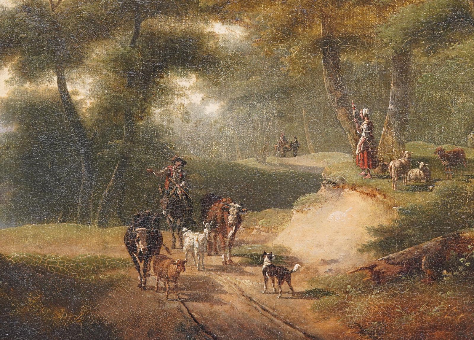 Philippe Budelotfigures And Cattle On Woodland Path   French Figurative Landscape Oil Paintingcirca 1800 photo vinterior