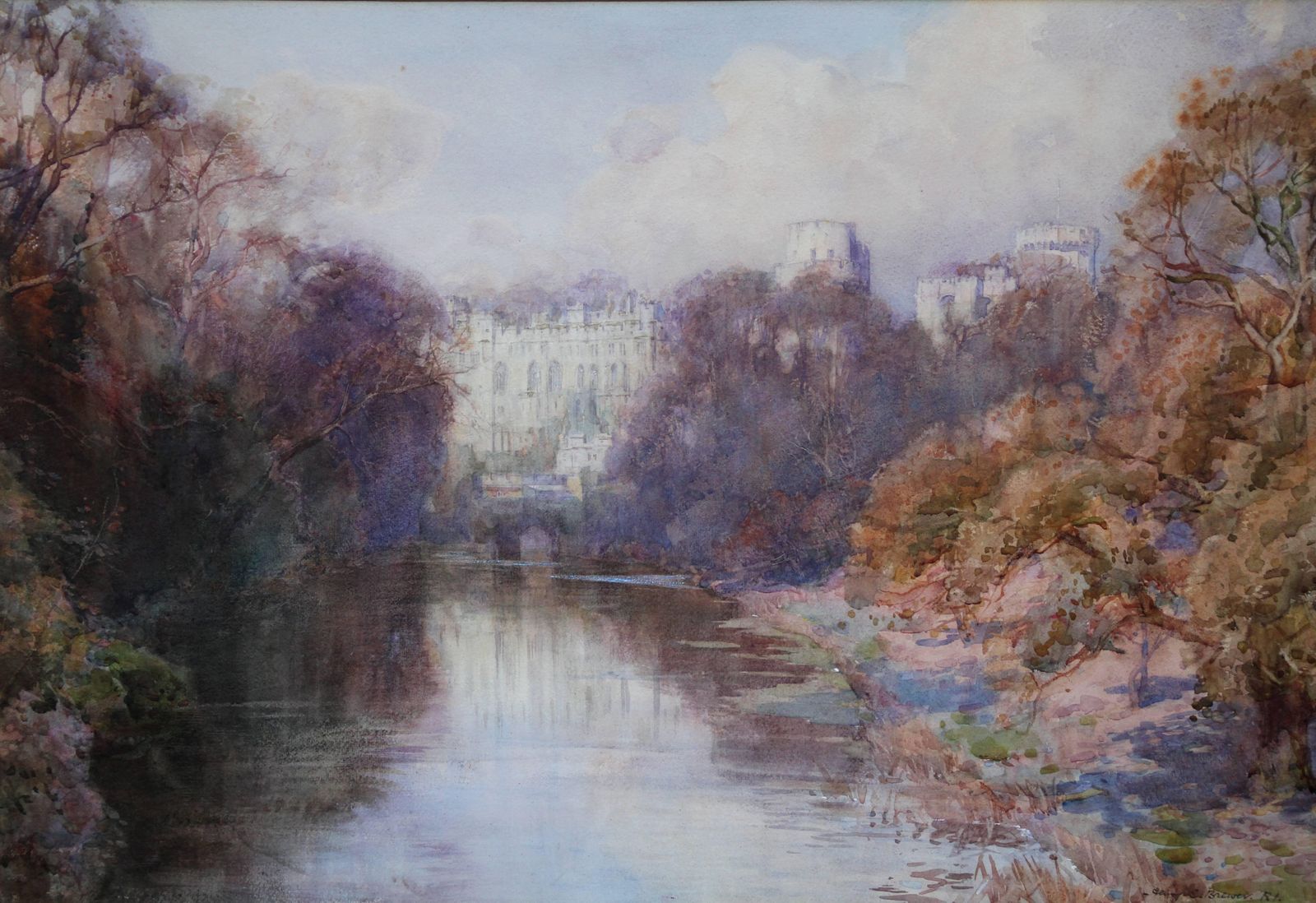 Henry Charles Brewerwarwick Castle   British Art Early 20th Century Painting River Landscape Autumn1917 photo furniture