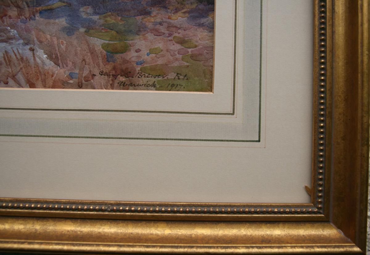 2448.0 Henry Charles Brewerwarwick Castle   British Art Early 20th Century Painting River Landscape Autumn1917 photo