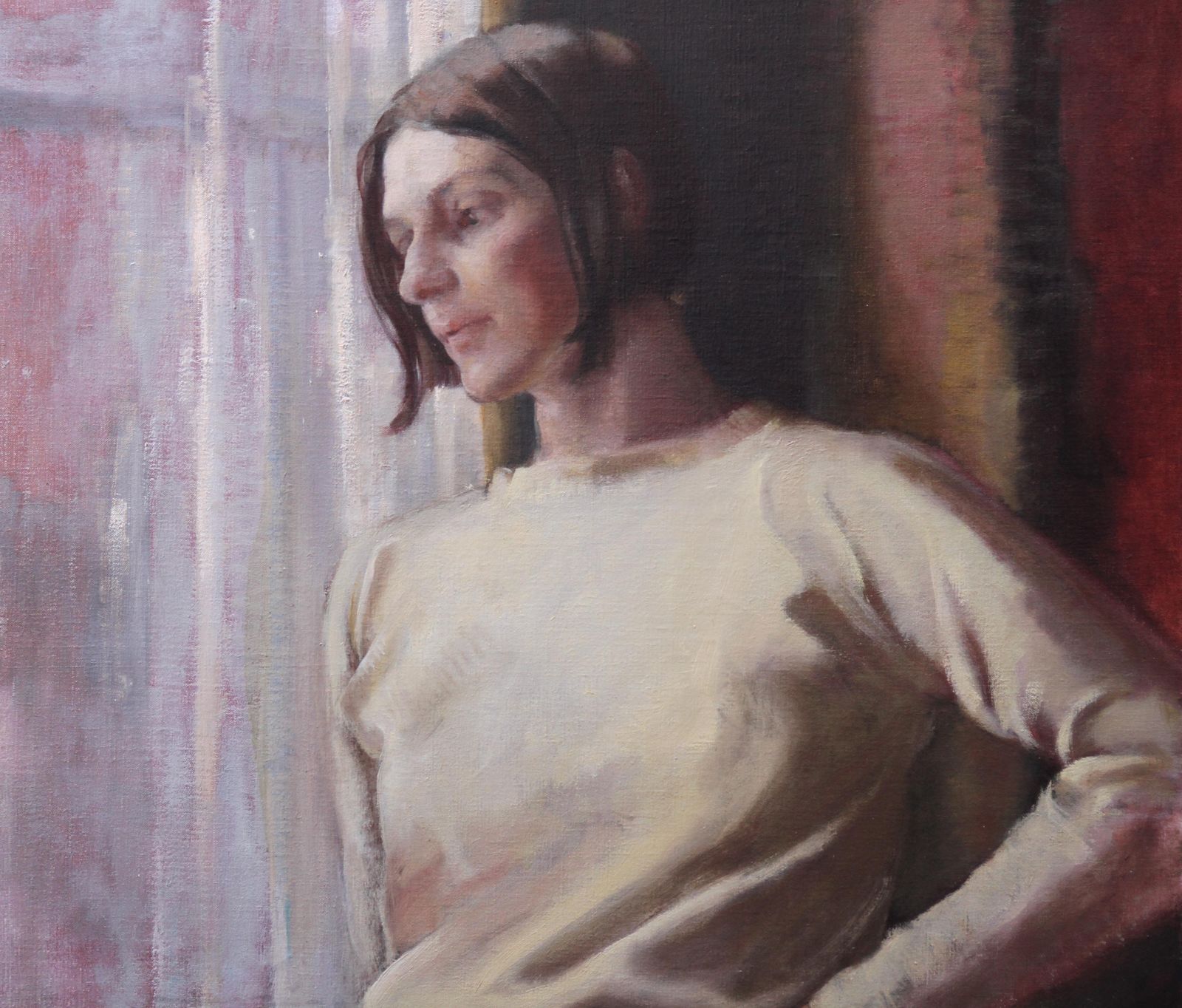 Alice Mary Burtoncontemplation   British 1950's Art Female Portrait Oil Painting Female Artist1955 photo for sale