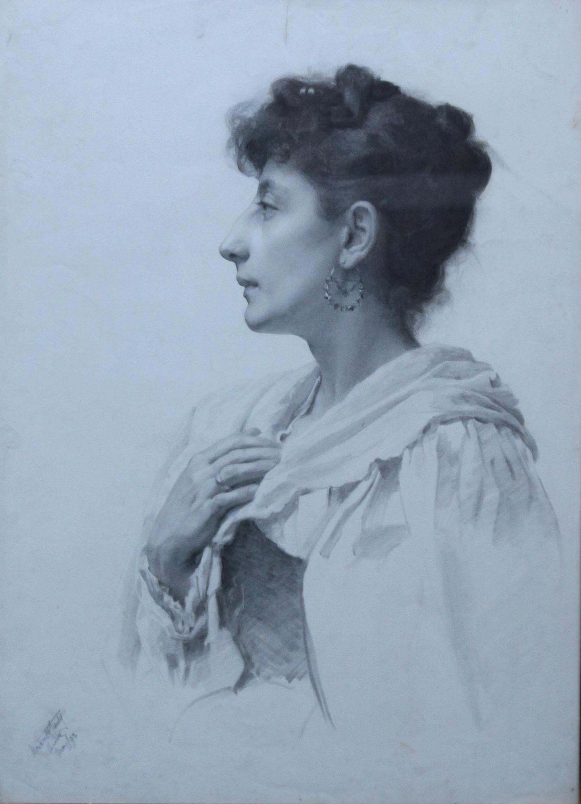 Horace Henry Cautyportrait Of A Lady  British Victorian Art Female Portrait Realist Pencil Drawing1892 photo vintage