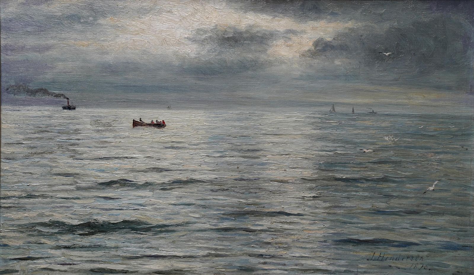 Joseph Hendersonseascape With Boats Storm Coming   Scottish 19thc Exh Impressionist Oil Painting1876 photo furniture