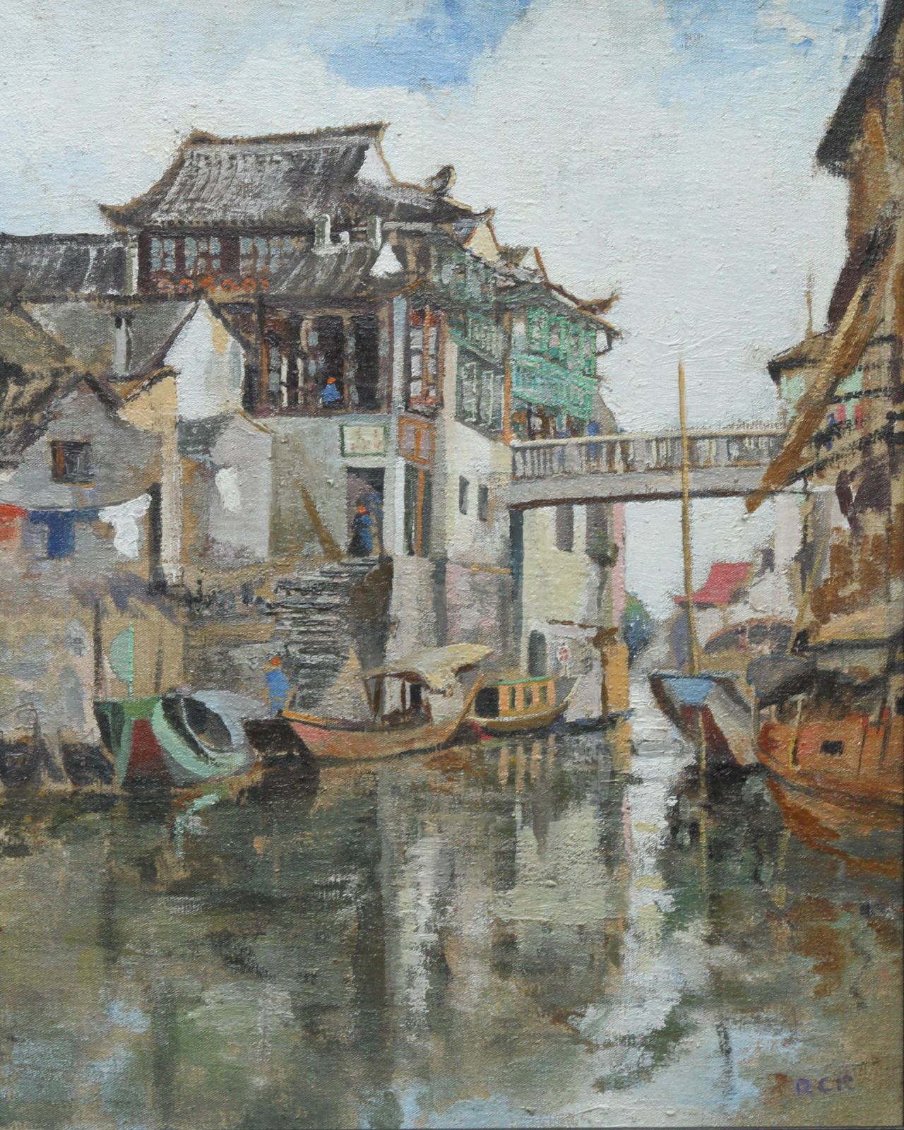 Robert Cecil Robertsonsoochow/Suzchou China   Scottish 20's Impressionist Art Oil Painting Canal Chinacirca 1922 photo furniture