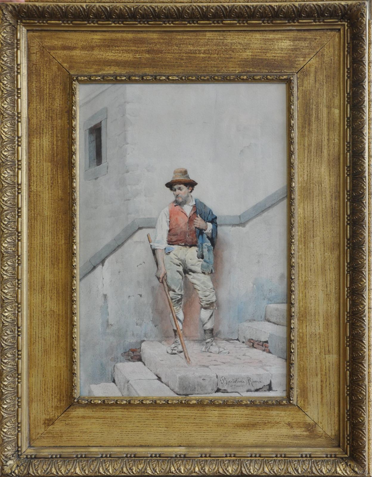 Federico Bartoliniportrait Of An Italian Peasant    Victorian Art Watercolour Painting 1890